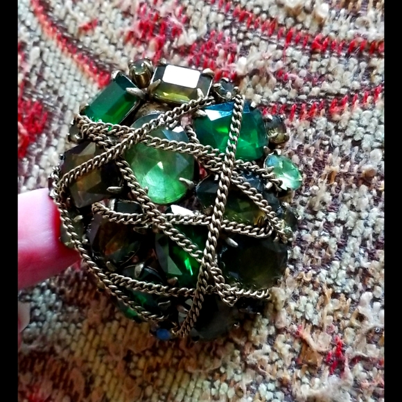 Green Rhinestone Brooch Pendant - Picture 10 of 12